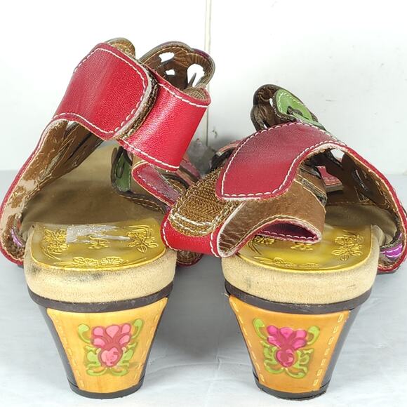 Socofy Women's US 10-10,5 EU 41 Multicolor Leather Cut-Out Strappy Sandals - Picture 12 of 16